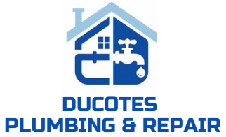 A blue and white sign that says ductes plumbing and repair